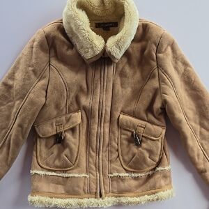 Kids Tan Moto/Bomber Jacket with Cream Accents